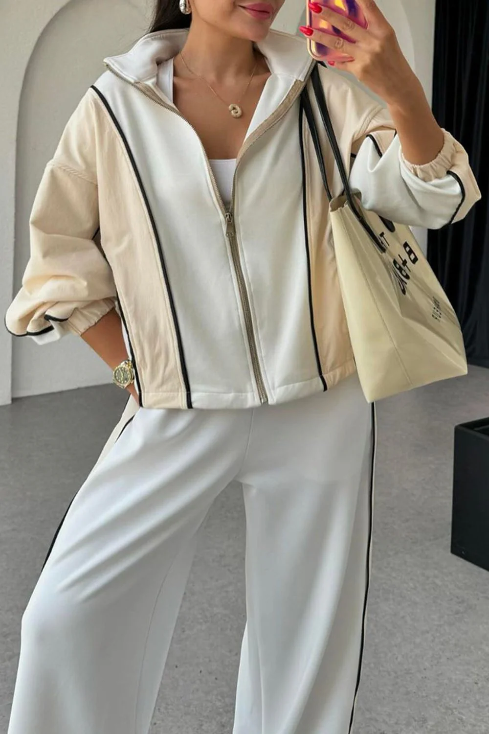 Women's Zipper Jacket & Pants Two-piece Set